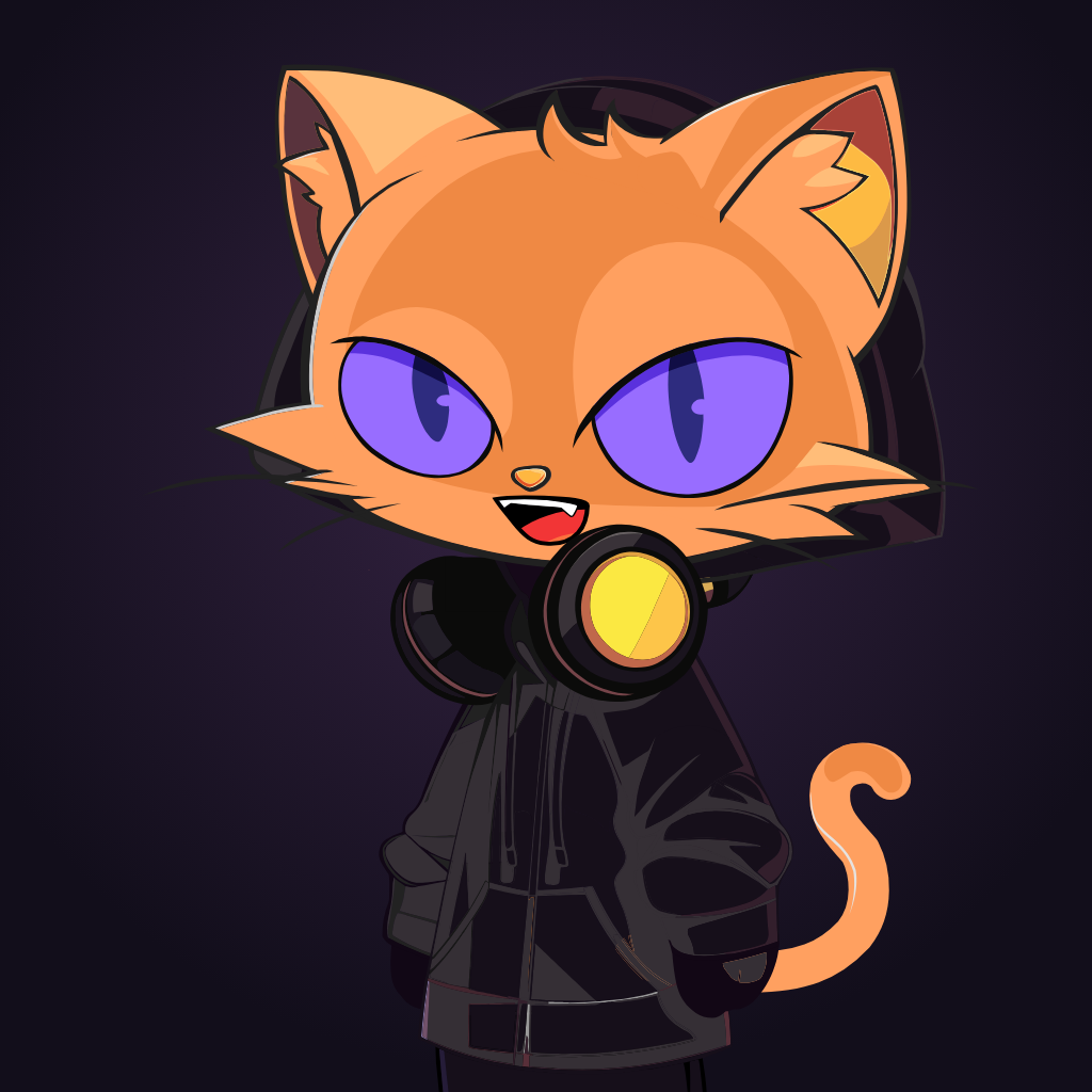 Bad Rudy with purple eyes, a black hoodie, and yellow headphones